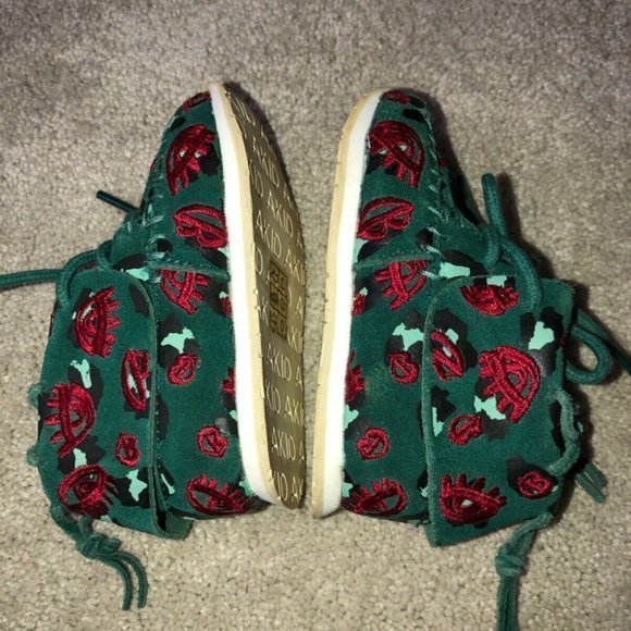 Akid Stone Leopard Leather‎ Shoes Size 4C Unisex Toddlers Girls Green Red - Picture 9 of 10